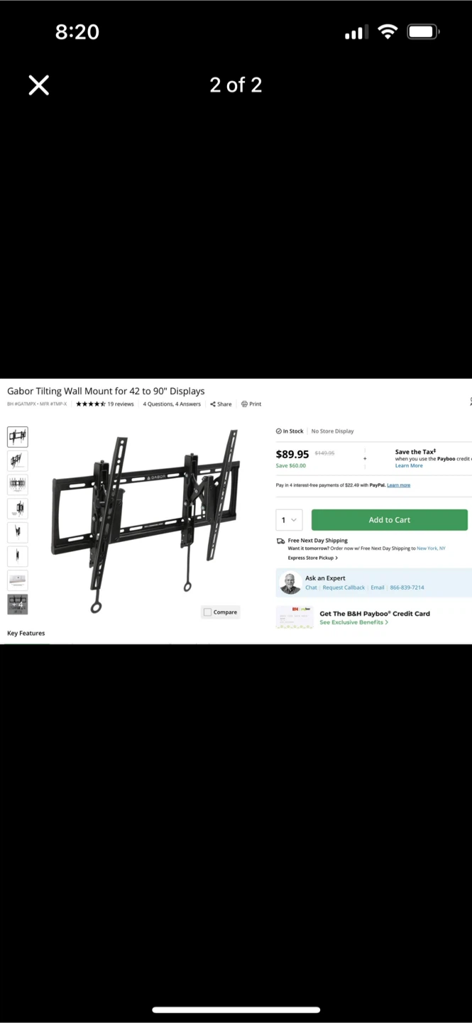 Gabor Tilting Wall Mount for 42 to 90" Displays - photo 2