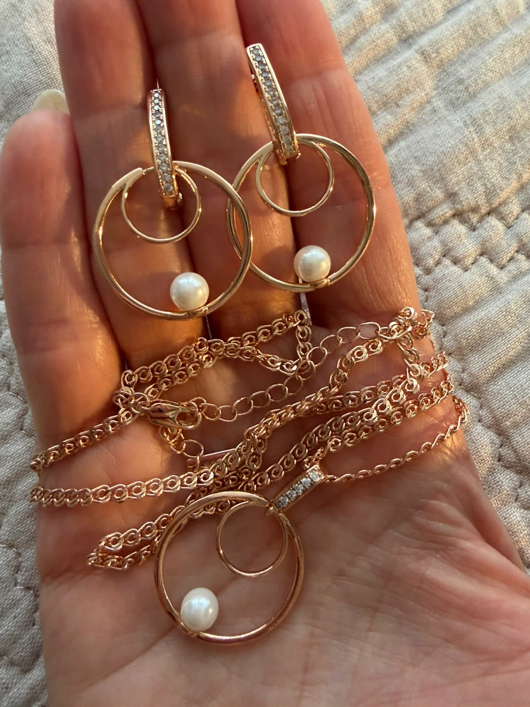 New 14k pearl earrings necklace