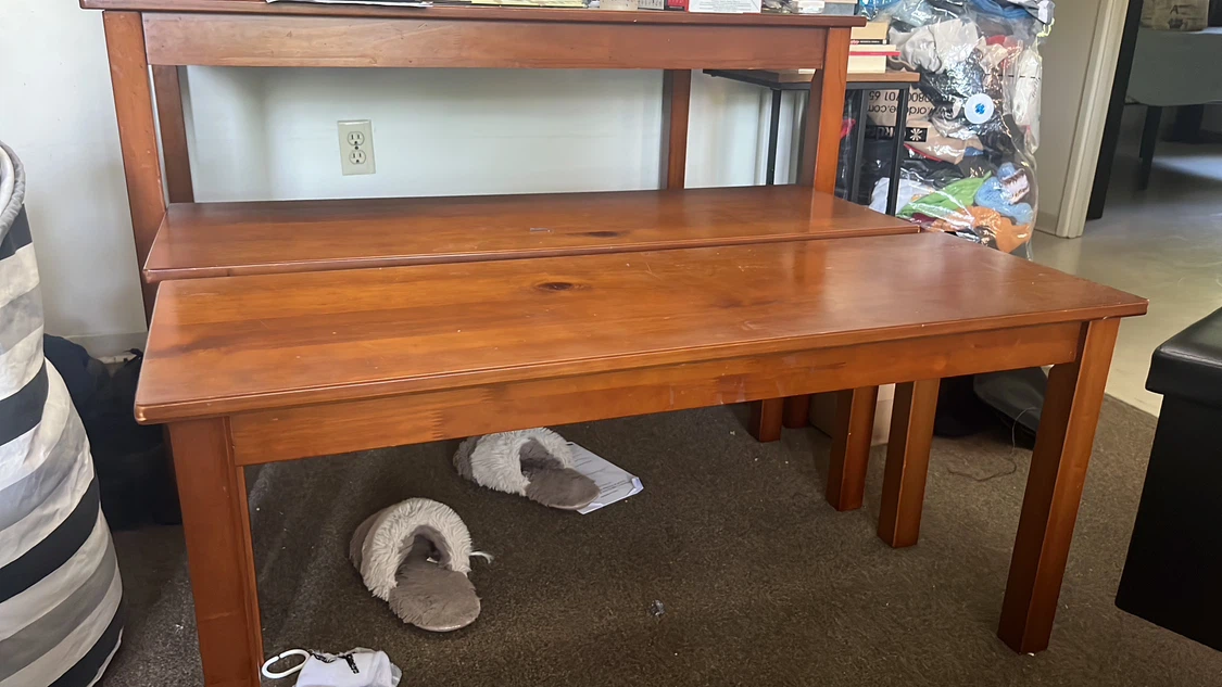 Dark Wood Dining Table Set with Benches - photo 3