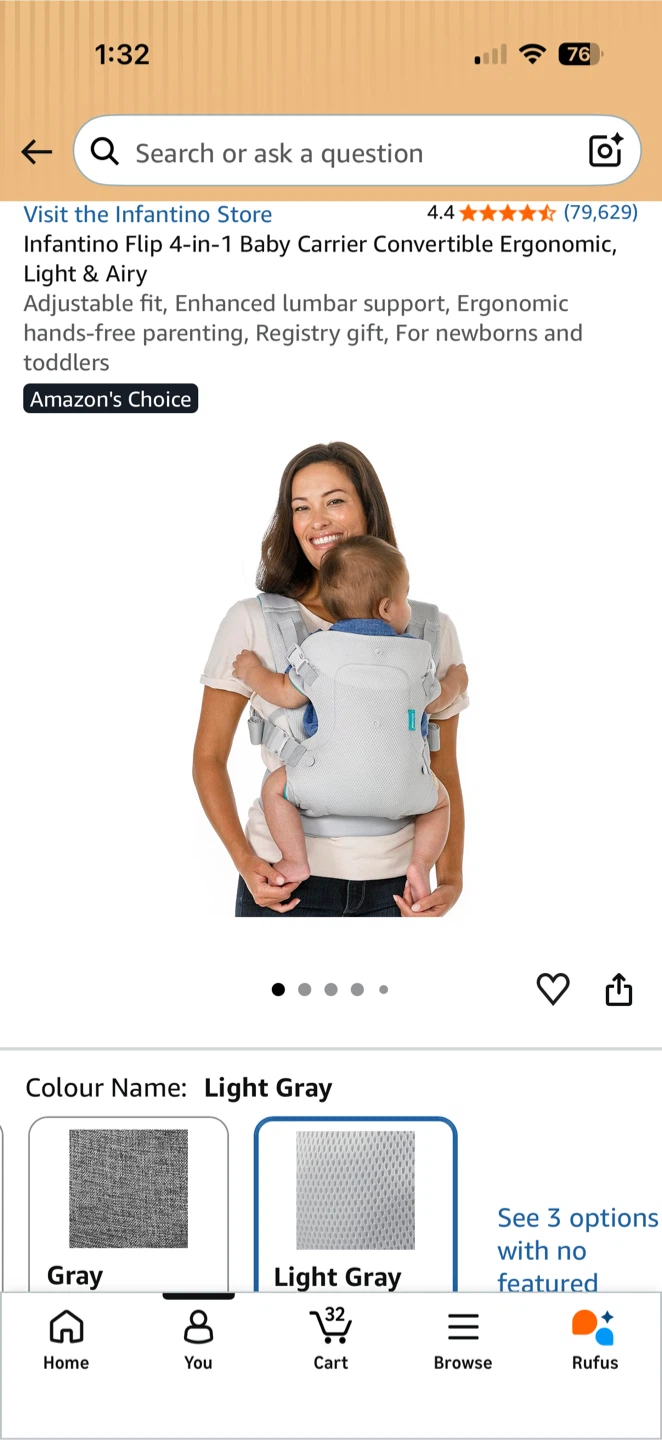 Infantino Flip 4-in-1 Baby Carrier - Light Gray - photo 2
