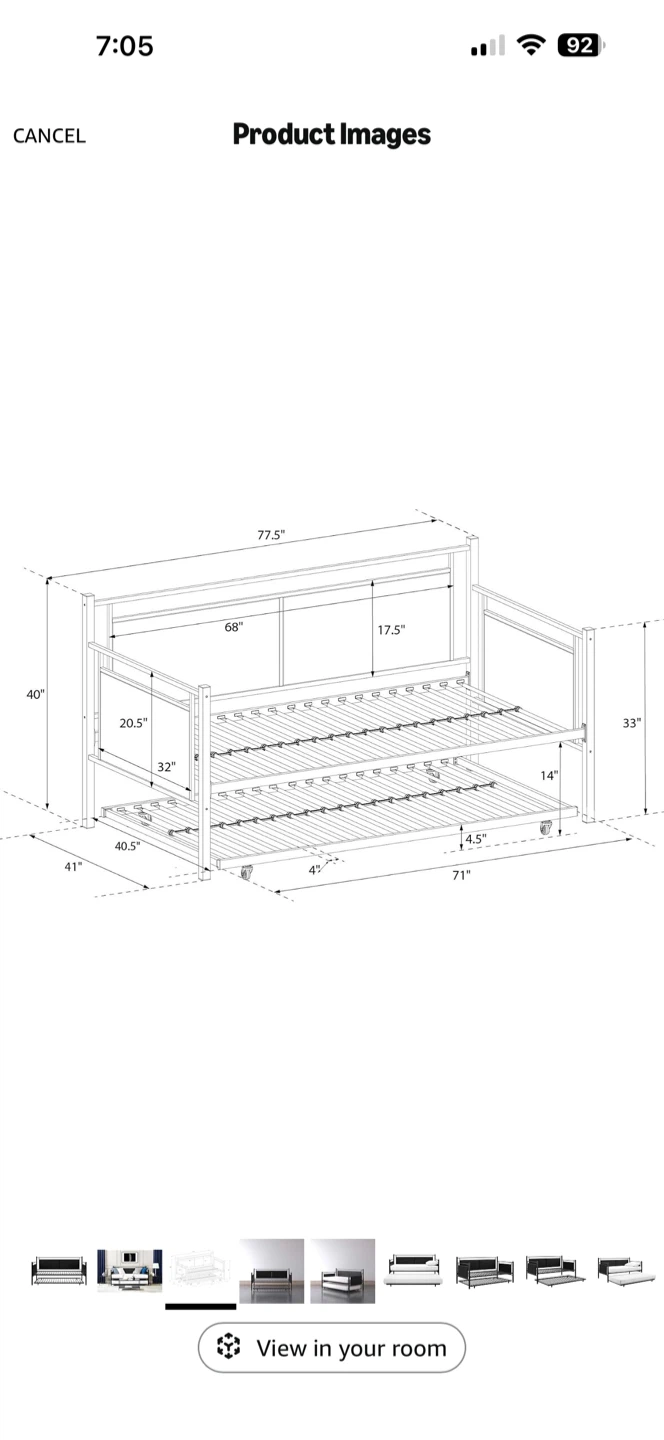 Black Metal Daybed with Trundle - photo 2
