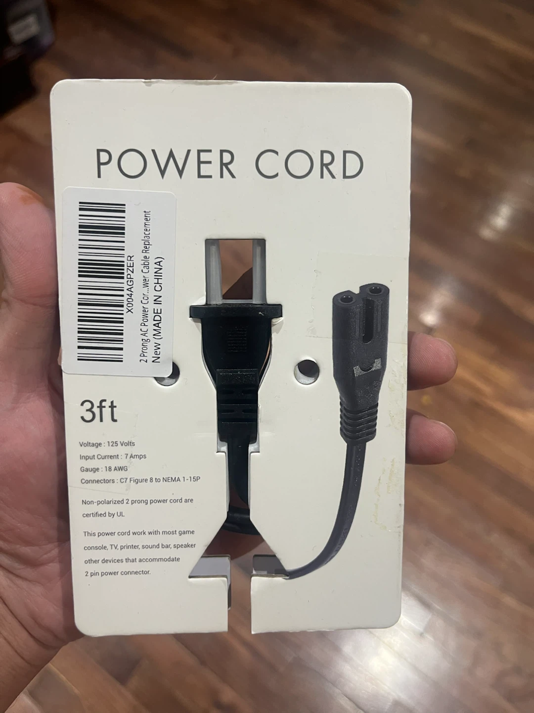 3ft Power Cord with C7 Connector PS4 PS5