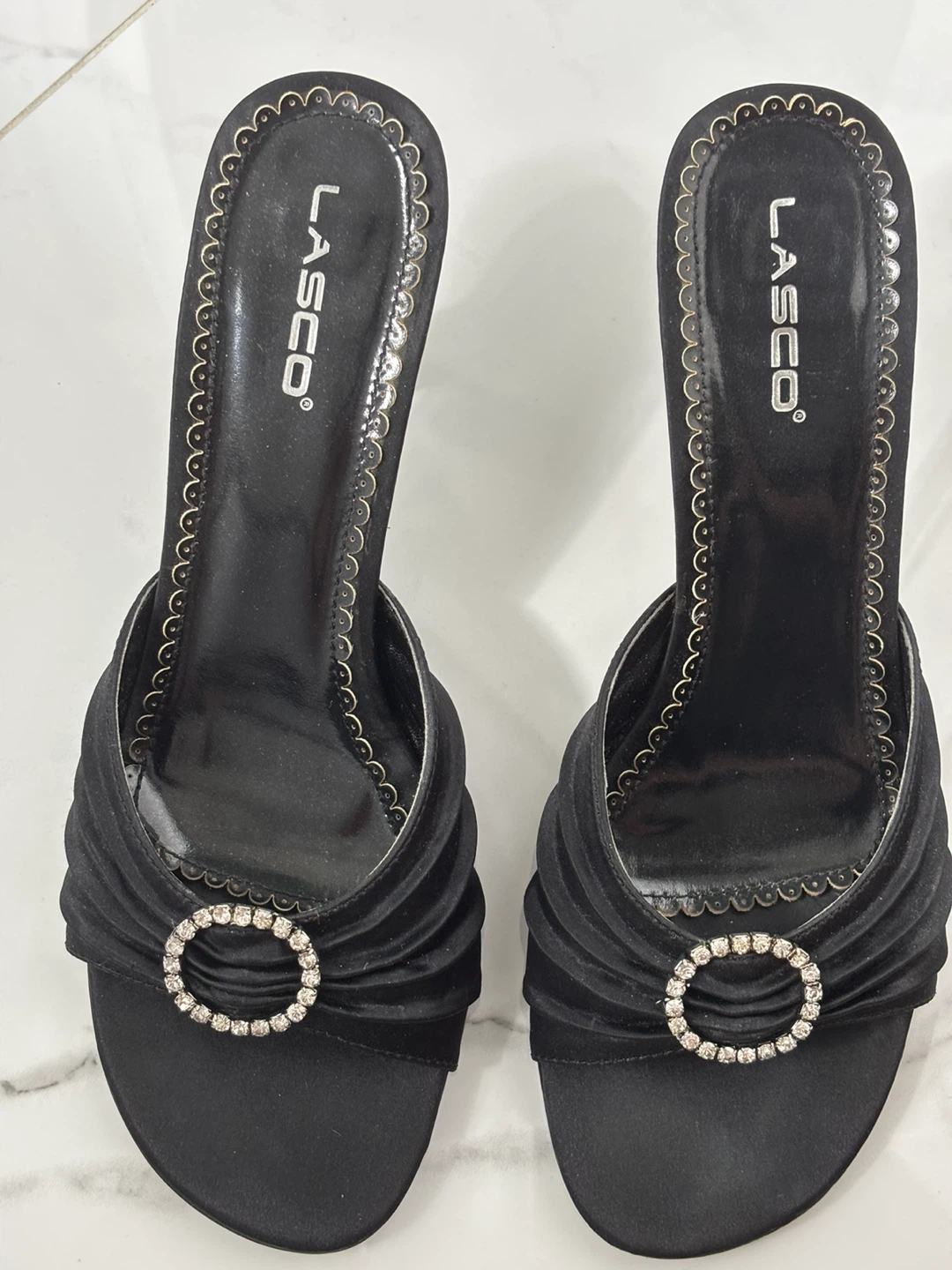 LASCO black heeled slide sandals
