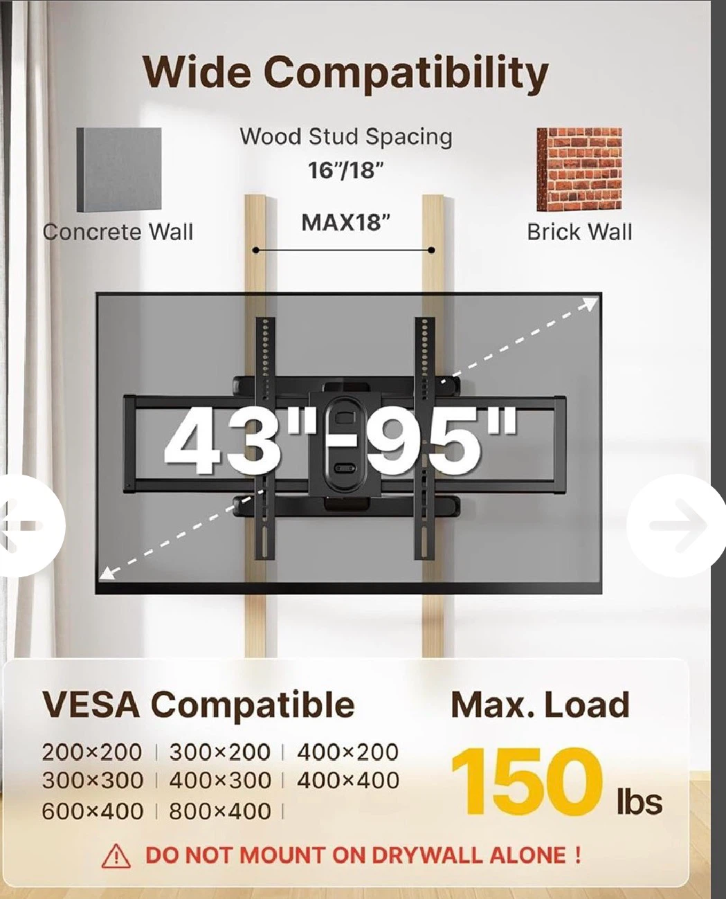 Montek Full Motion TV Wall Mount for 43"-95" TVs - photo 2