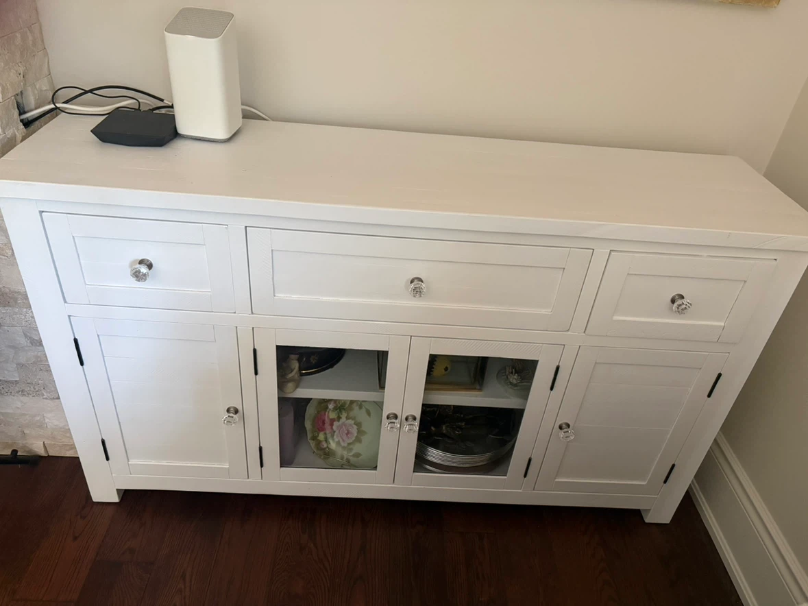 White Buffet Cabinet with Glass Doors
