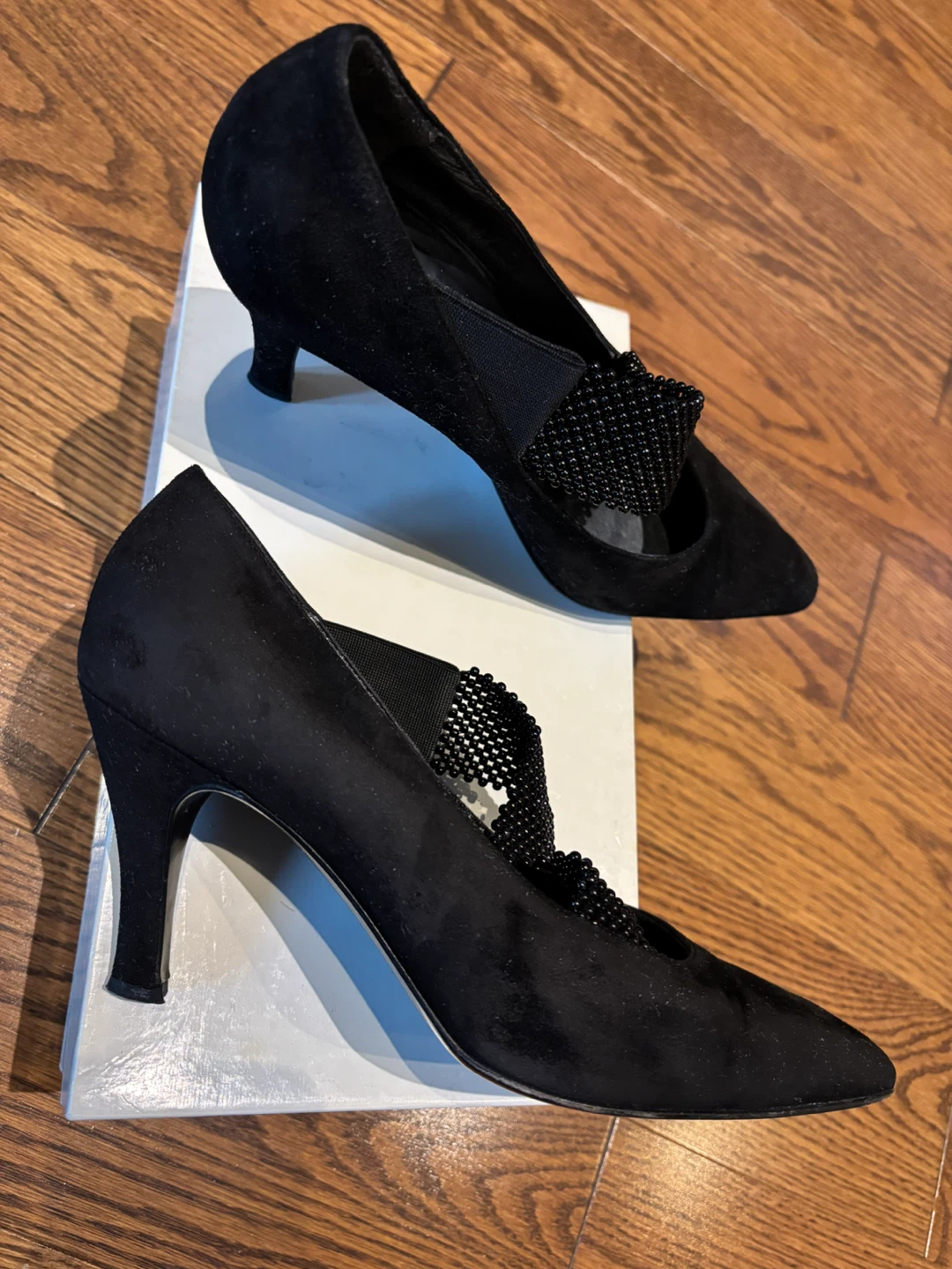 1990 Casadei 3 inch suede pumps black Italian size 38.