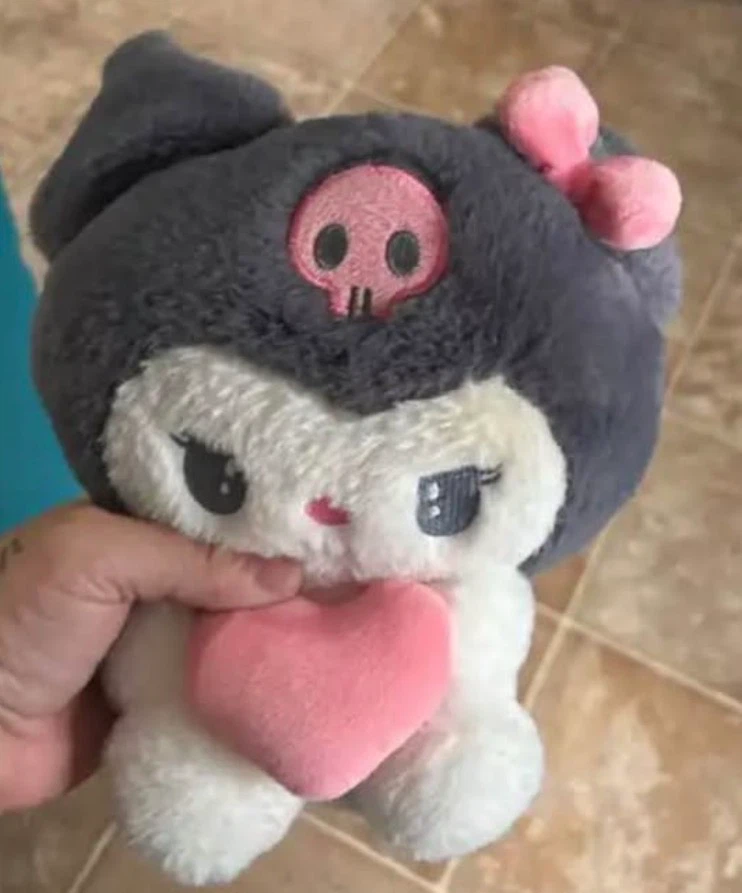 Sanrio Kuromi Plush Doll Holding Pink Heart – 8"