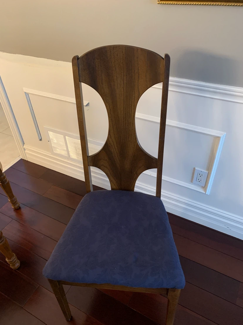 Set of 6 Wooden Dining Chairs with Blue Upholstery