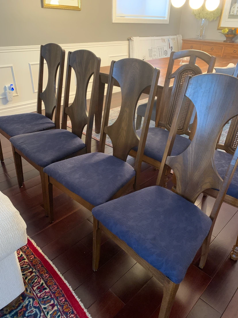 Set of 6 Wooden Dining Chairs with Blue Upholstery - photo 2