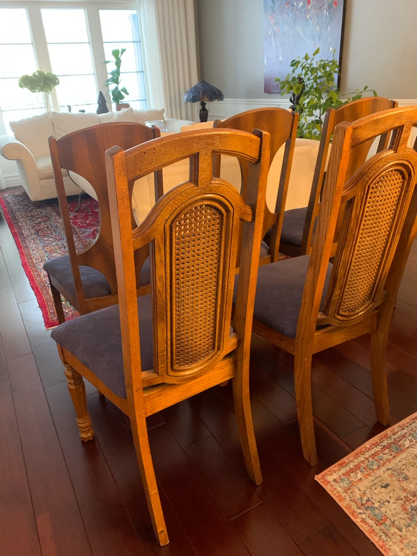 Set of 6 Wooden Dining Chairs with Blue Upholstery - photo 3