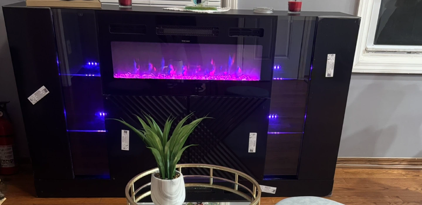 Black Electric Fireplace TV Stand with LED Lights