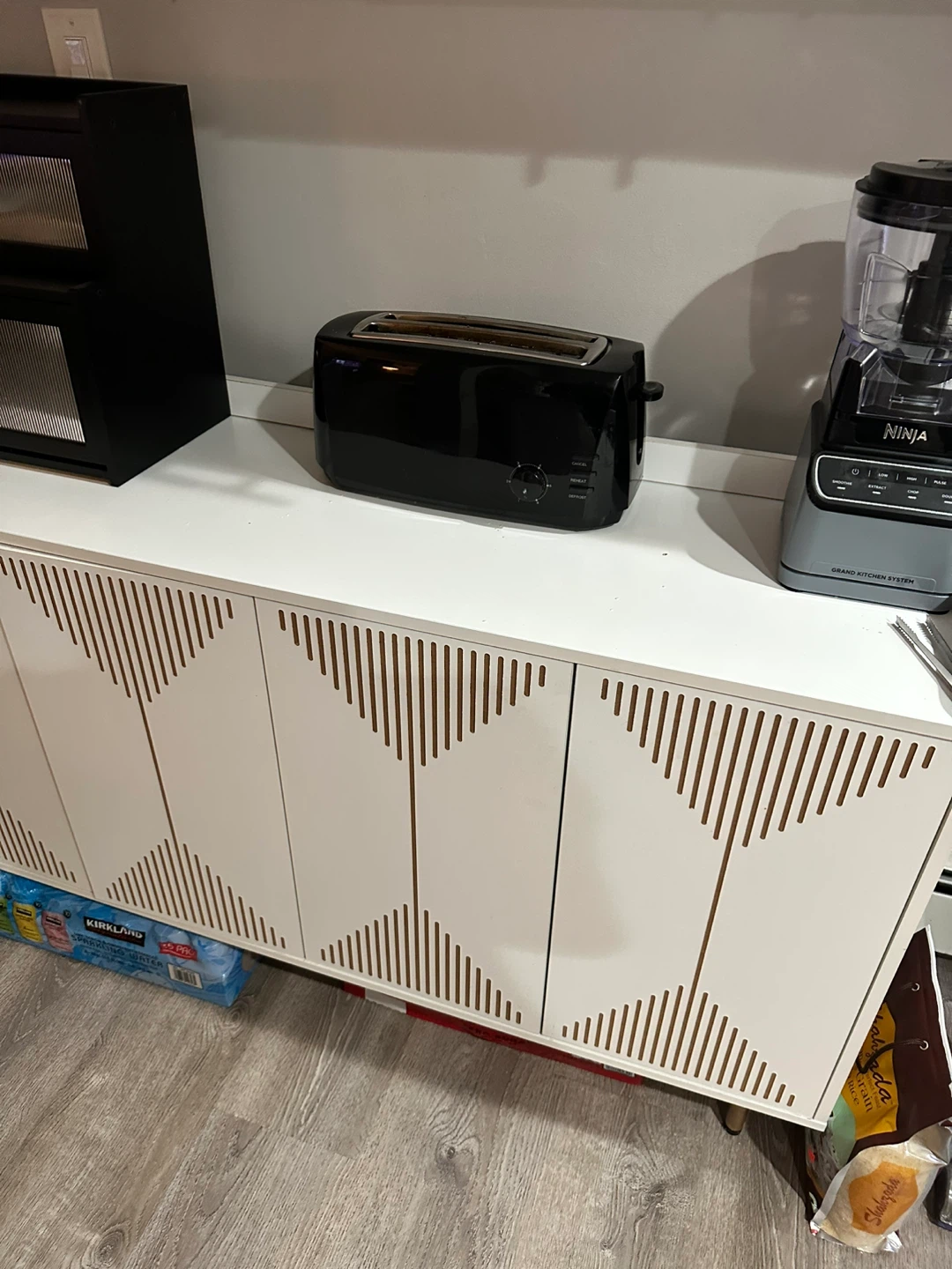 White Sideboard Cabinet with Geometric Pattern