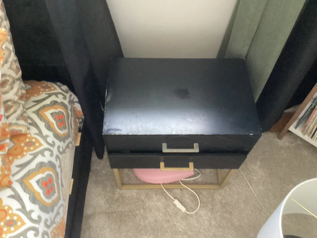 Black Nightstand with Gold Legs
