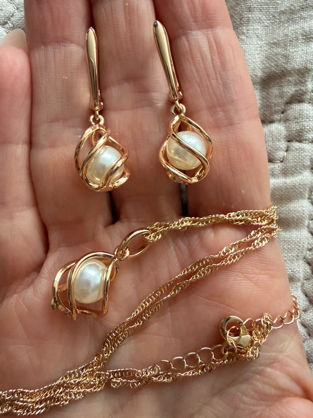 New 14k pearl earrings necklace