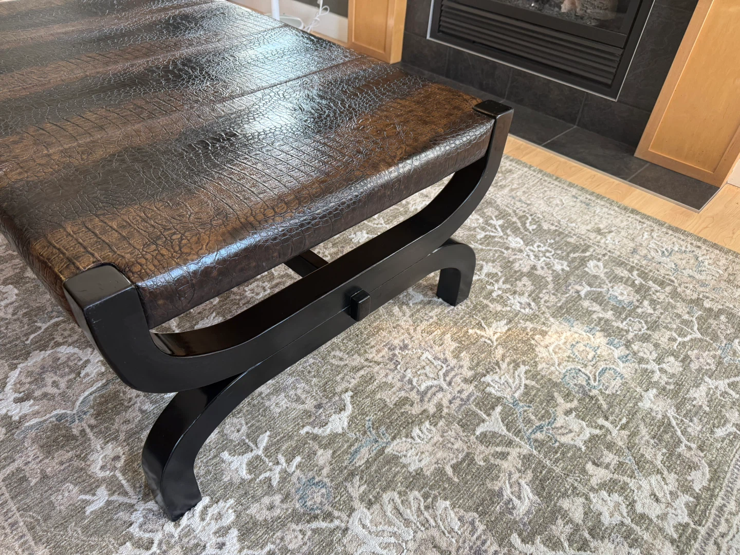 Faux alligator skin coffee table.
