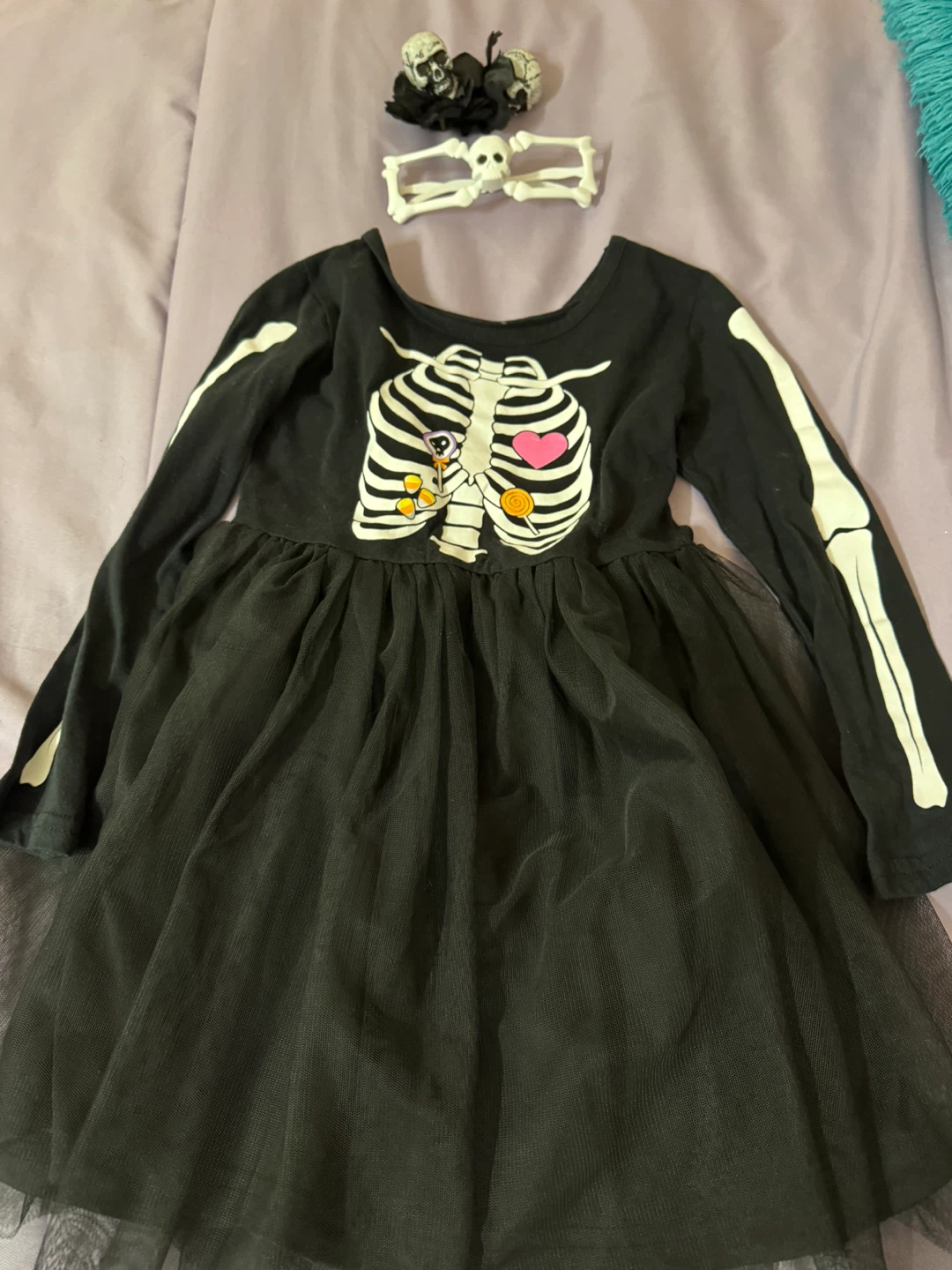 Girls Skeleton Costume with Cape - photo 3
