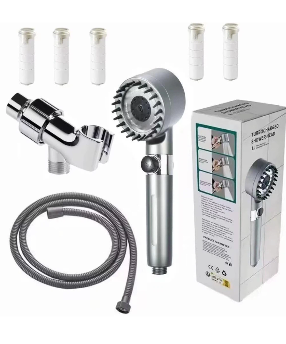 Turbocharged Shower Head with 5 Replacement Filters