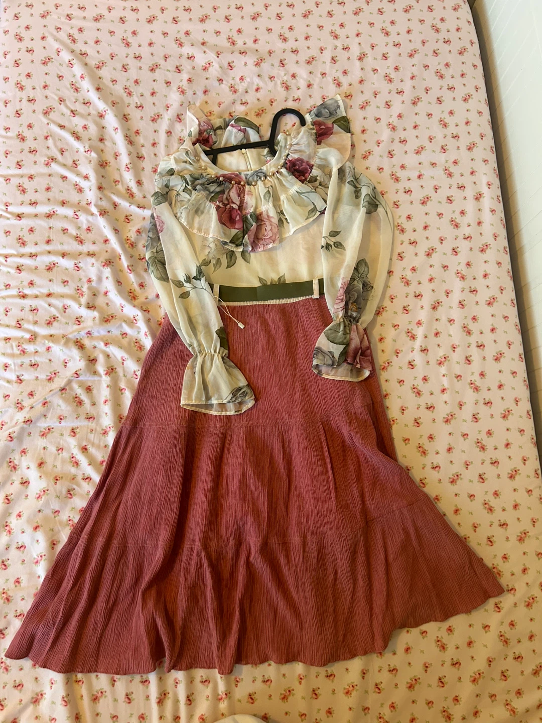 Floral Blouse and Pink Skirt Set