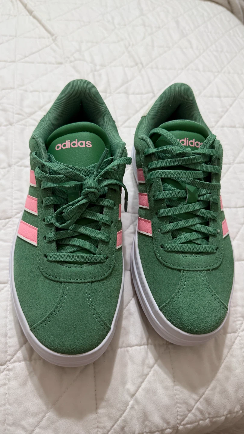 Adidas Green Suede Platform Sneakers Pink Stripes