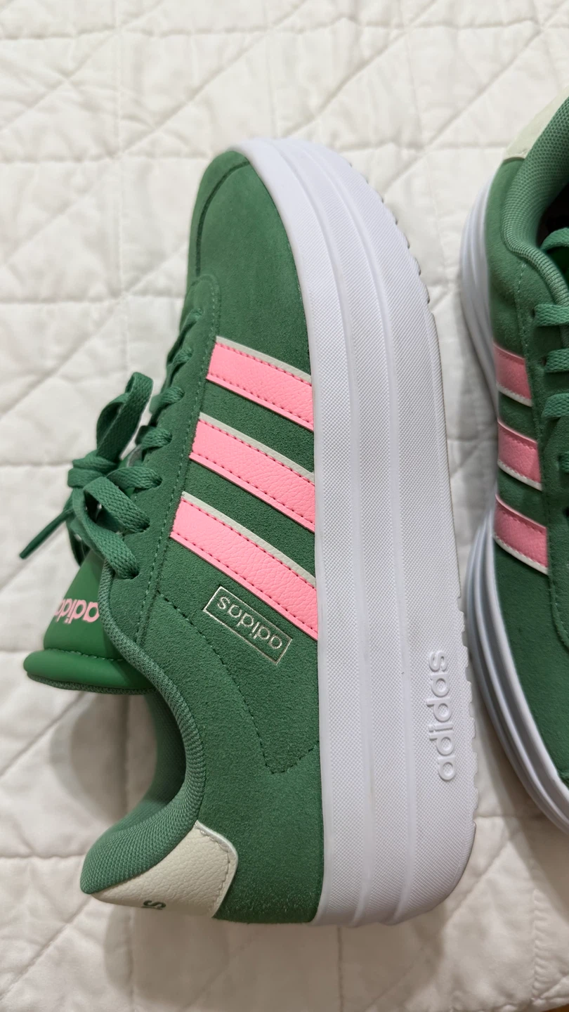 Adidas Green Suede Platform Sneakers Pink Stripes - photo 2