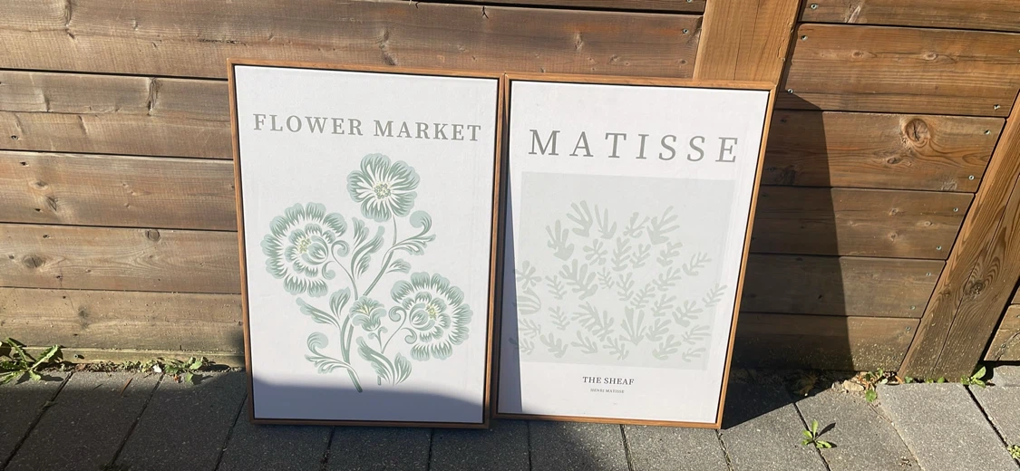 Set of 2 Framed Wall Art Prints - Flower Market & Matisse
