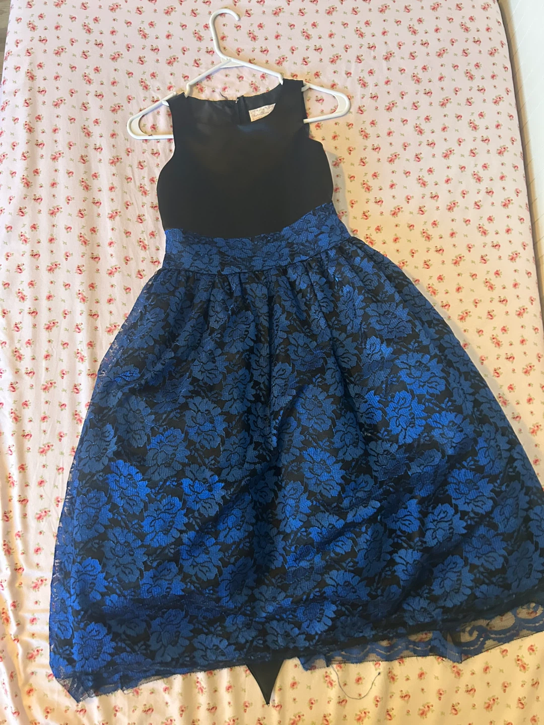 Girls Blue & Black Lace Dress