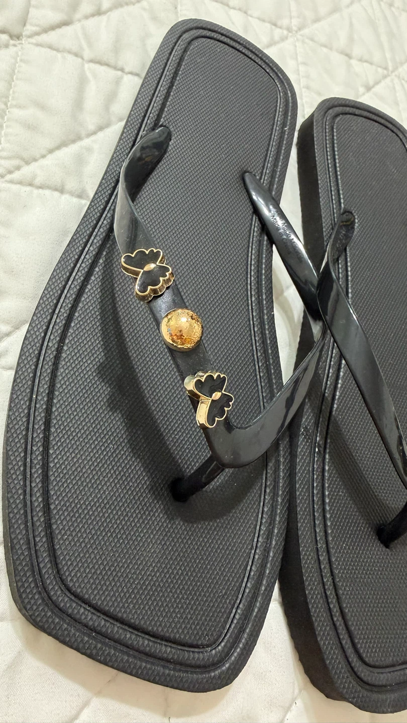 Black Flip Flops with Gold Accents - photo 2