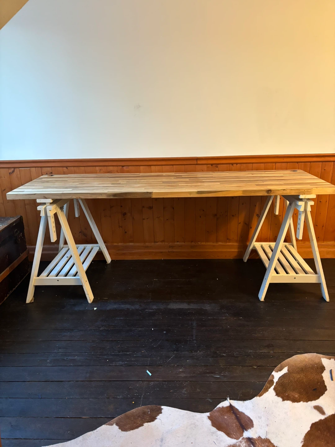 Custom Wooden Tabletop with Sawhorse Legs