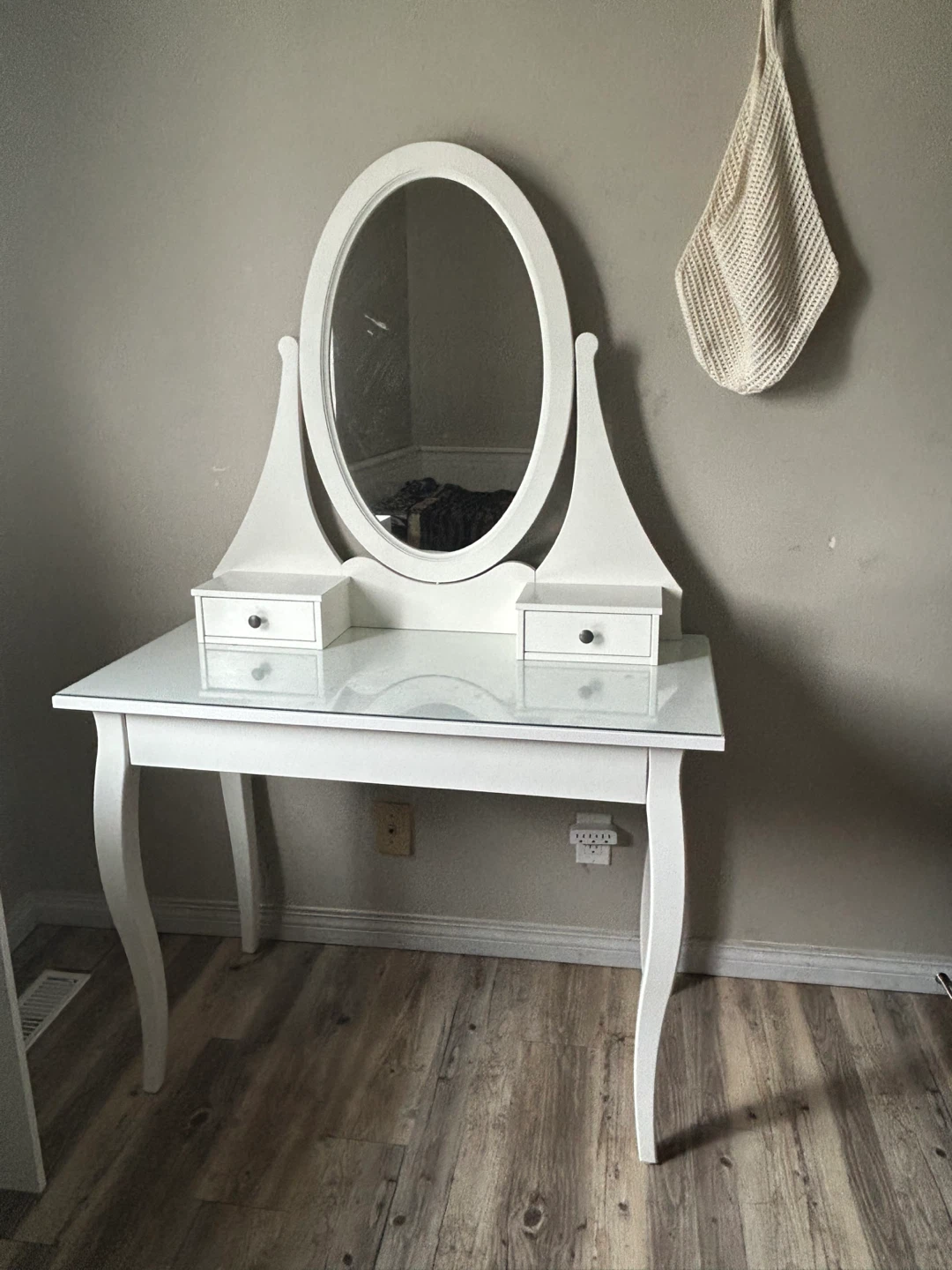 White Vanity Table with Oval Mirror
