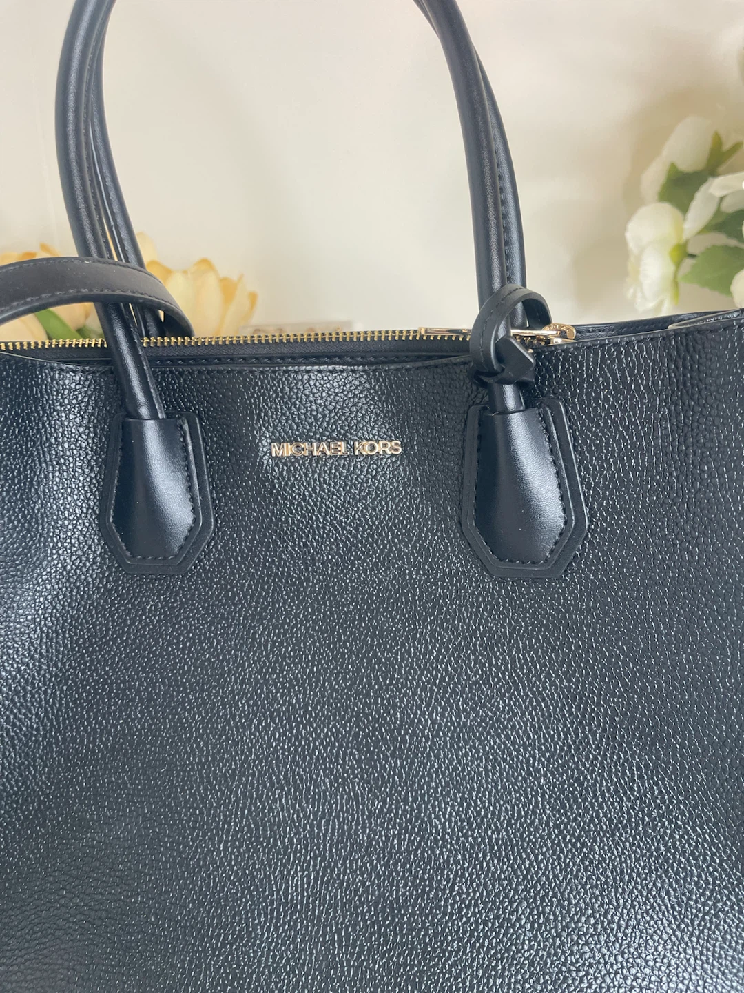 Michael Kors Black Leather Tote Handbag