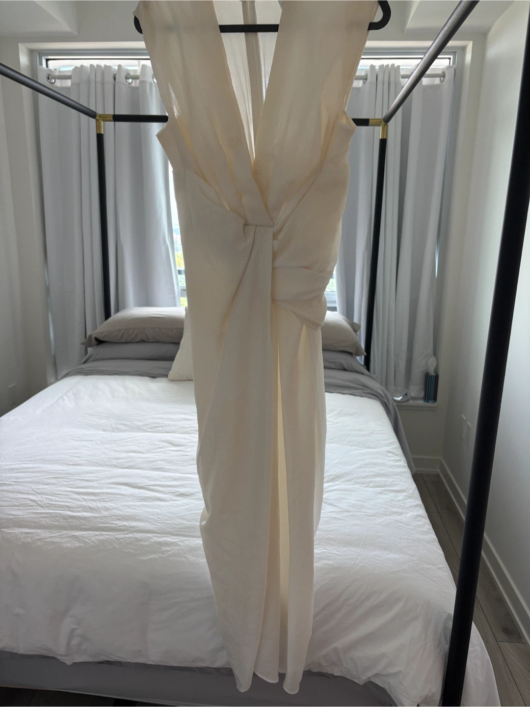 White Ruched Midi Dress