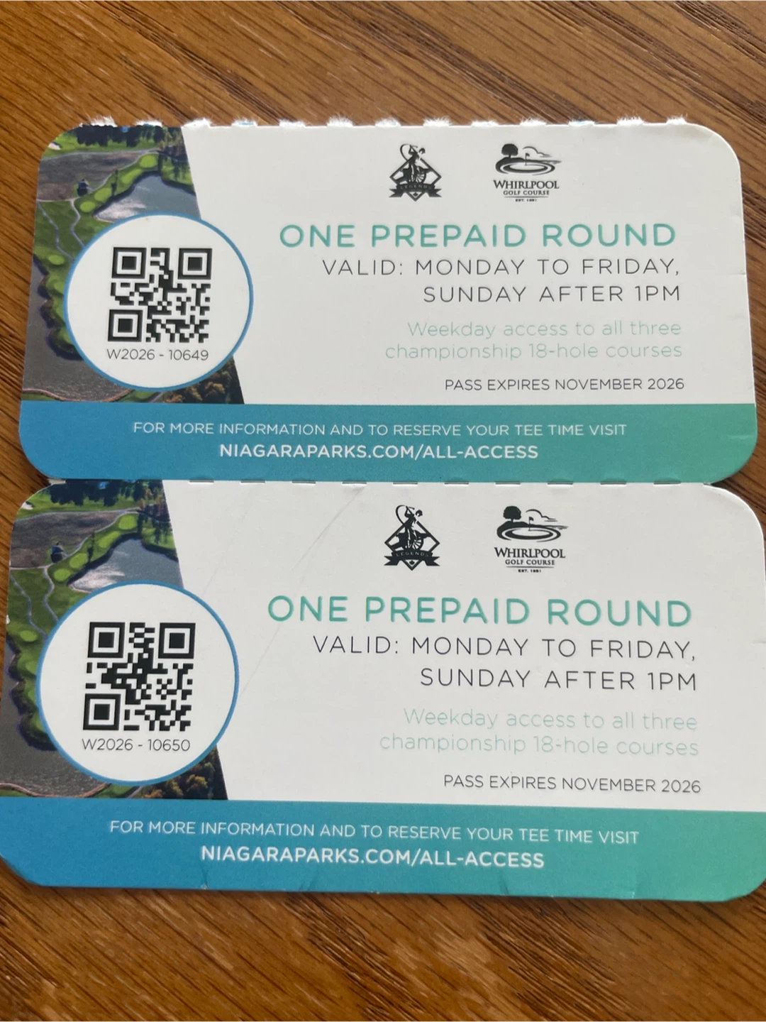 Niagara parks golf One Prepaid Round Pass