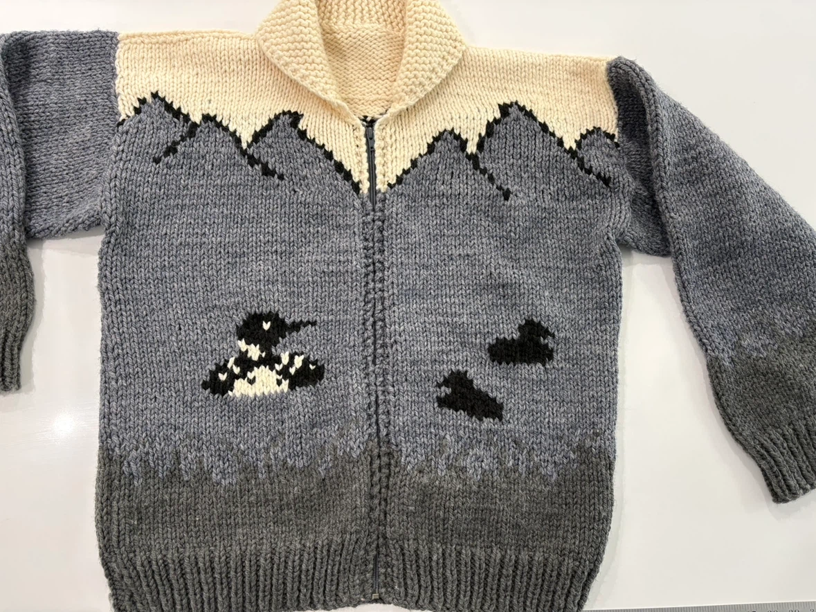 Hand-Knit Loon Cardigan Canadiana Shawl Collar Oversized
