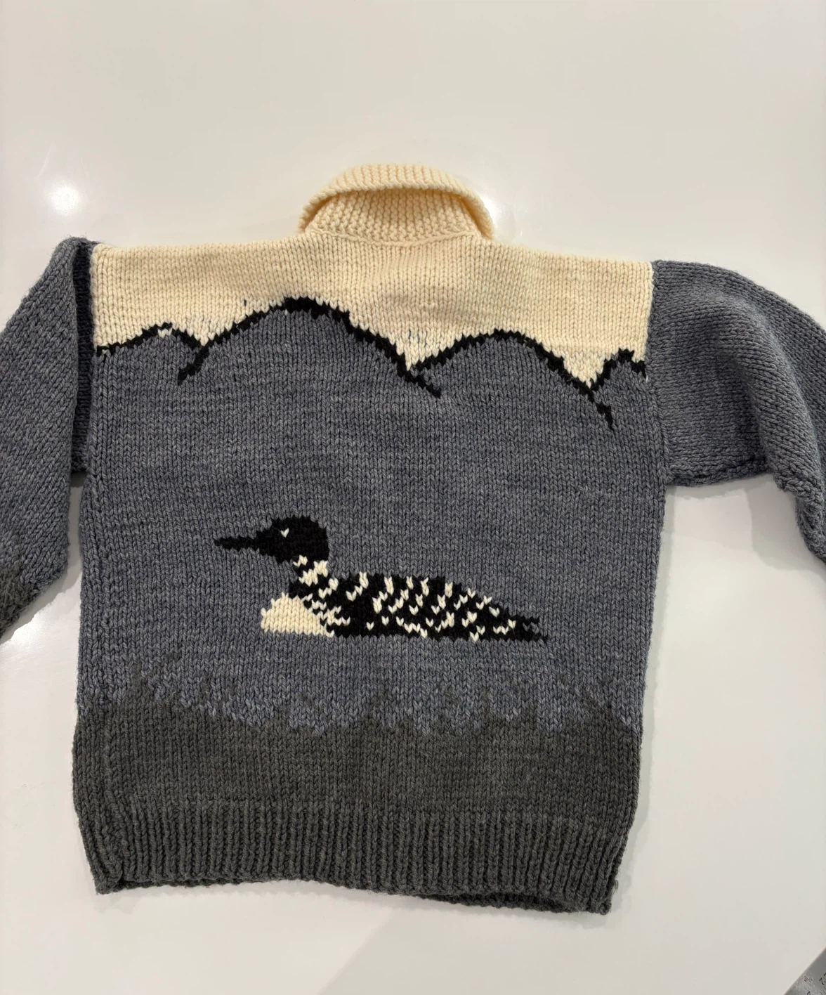Hand-Knit Loon Cardigan Canadiana Shawl Collar Oversized - photo 5