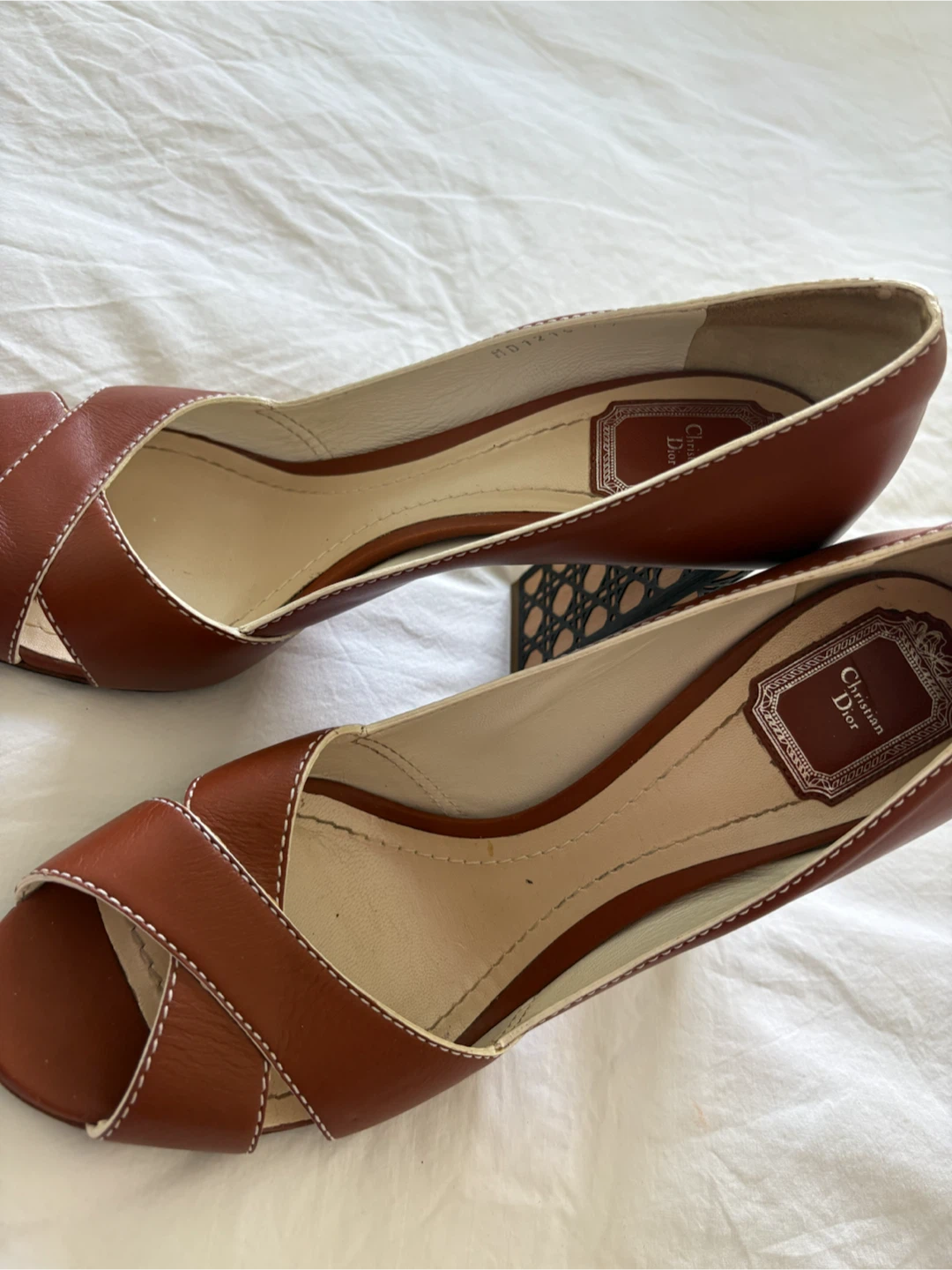 Christian Dior Peep-Toe Heels - Brown Leather
