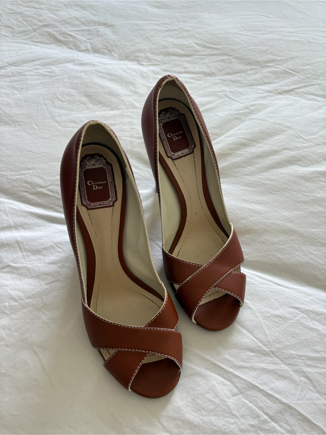 Christian Dior Peep-Toe Heels - Brown Leather - photo 3