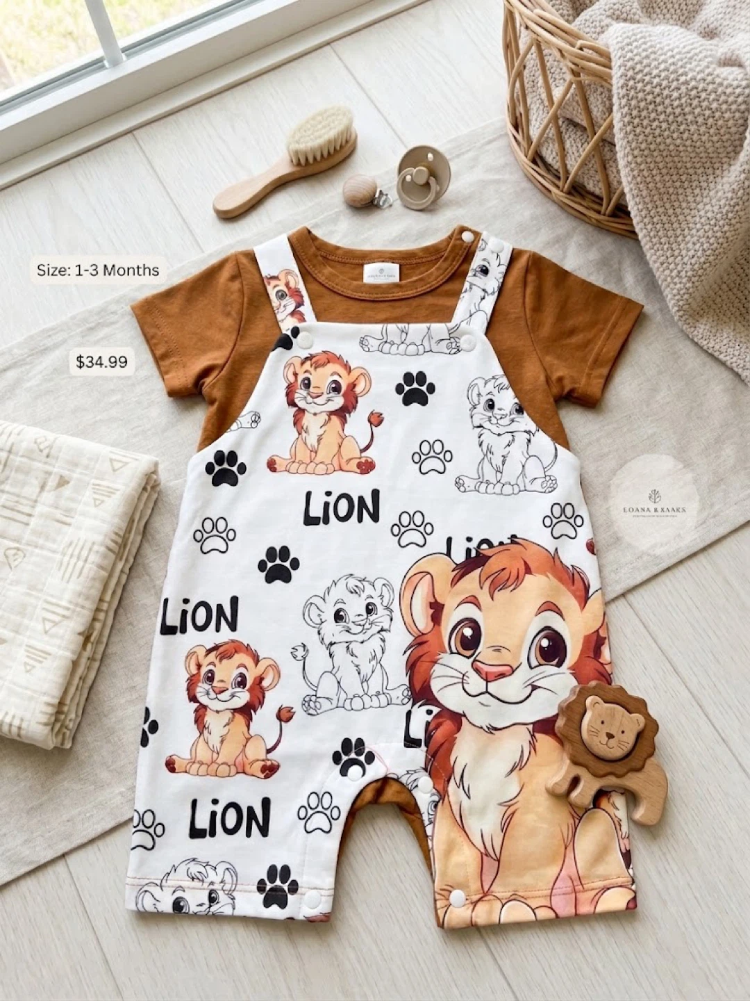 Adorable Safari Lion Print 1-Piece Romper & Shirt Set