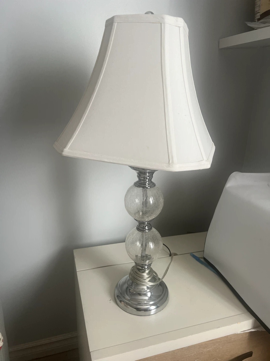 Pair of Cracked Glass Ball Table Lamp with White Shade