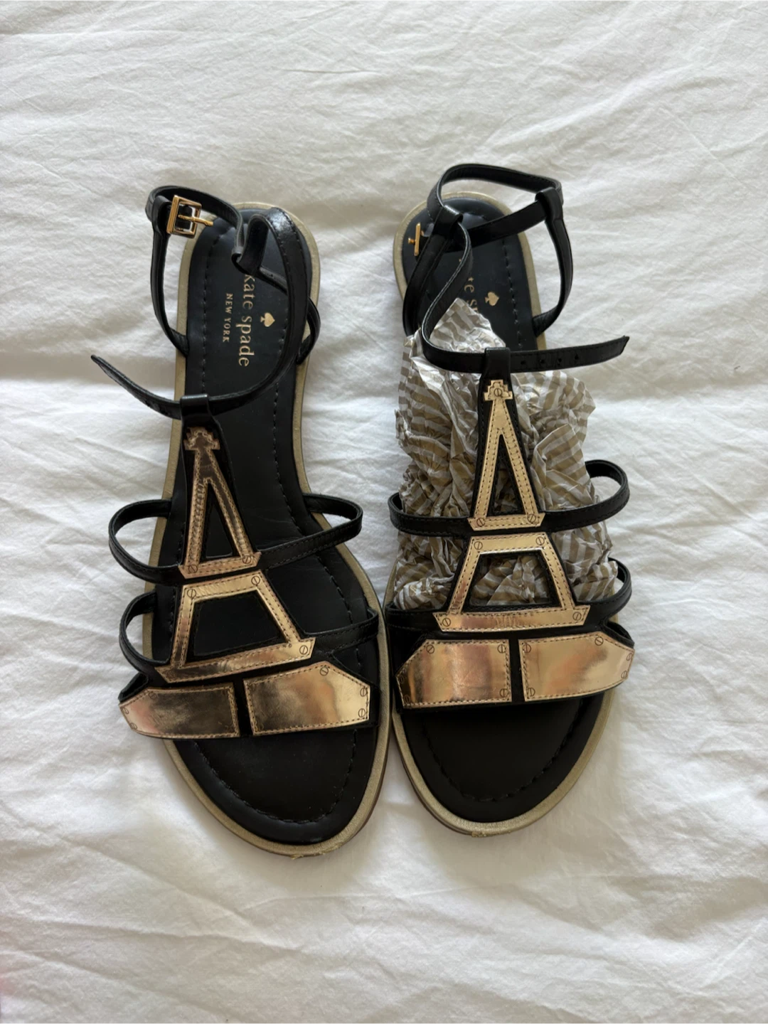 Kate Spade New York Black Gold Accent Flat Sandals