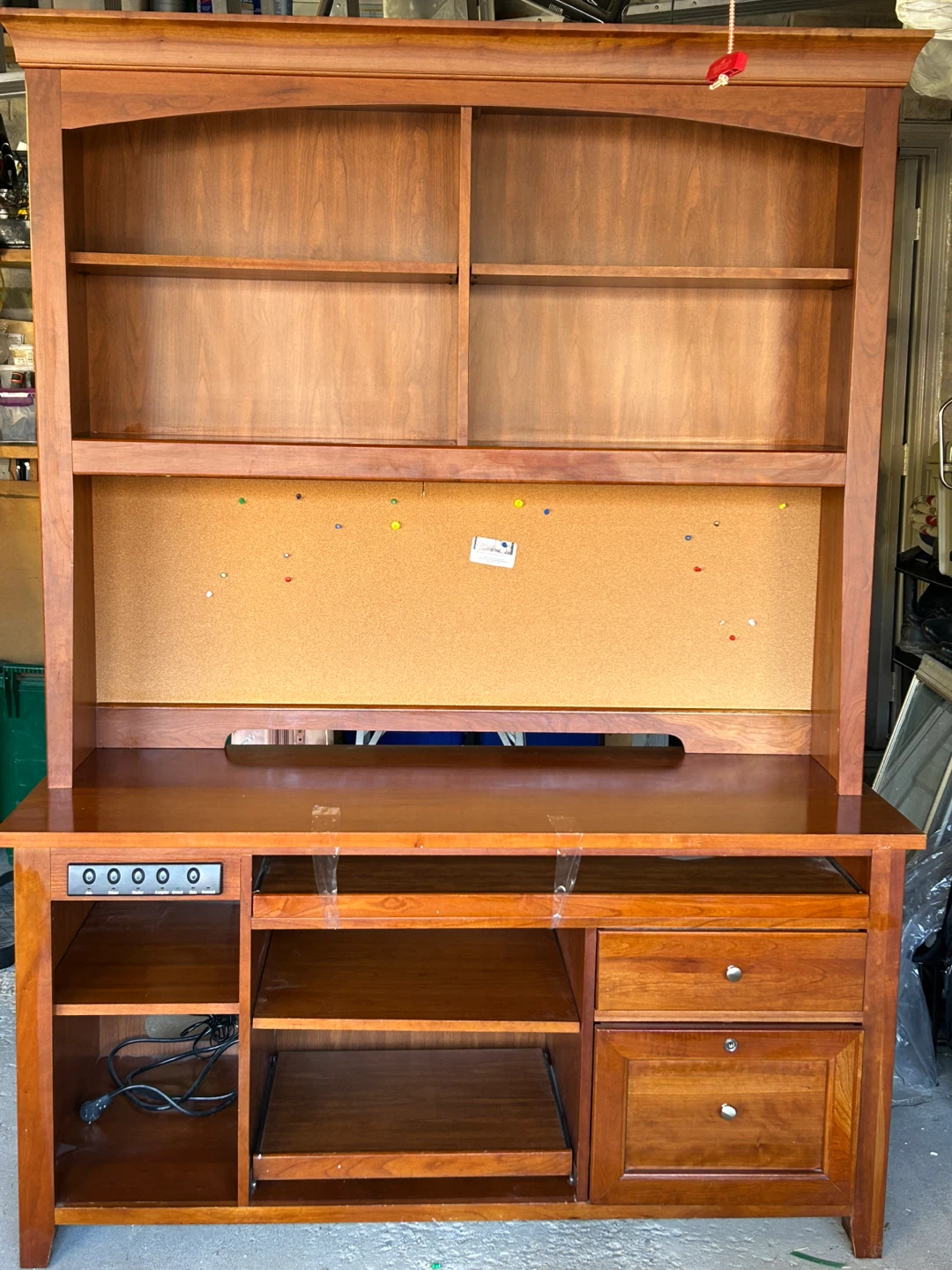 Wooden Desk with Hutch and Corkboard