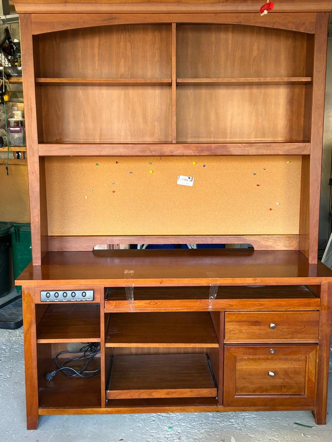 Wooden Desk with Hutch and Corkboard - photo 2