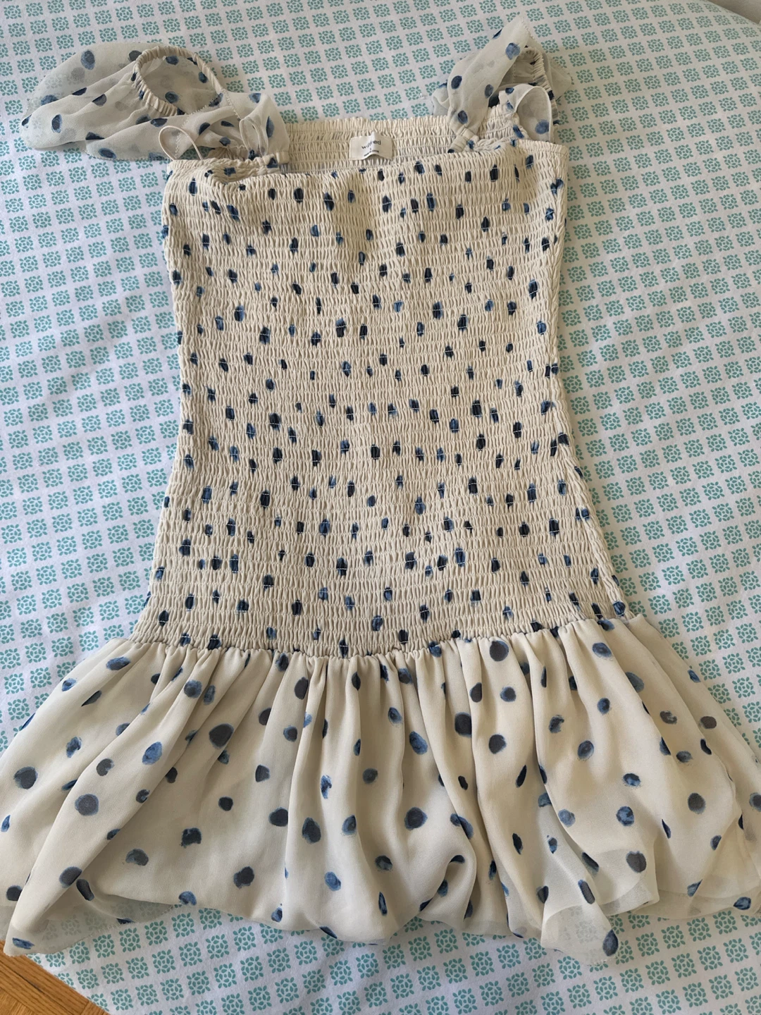 Cream and Blue Polka Dot Dress