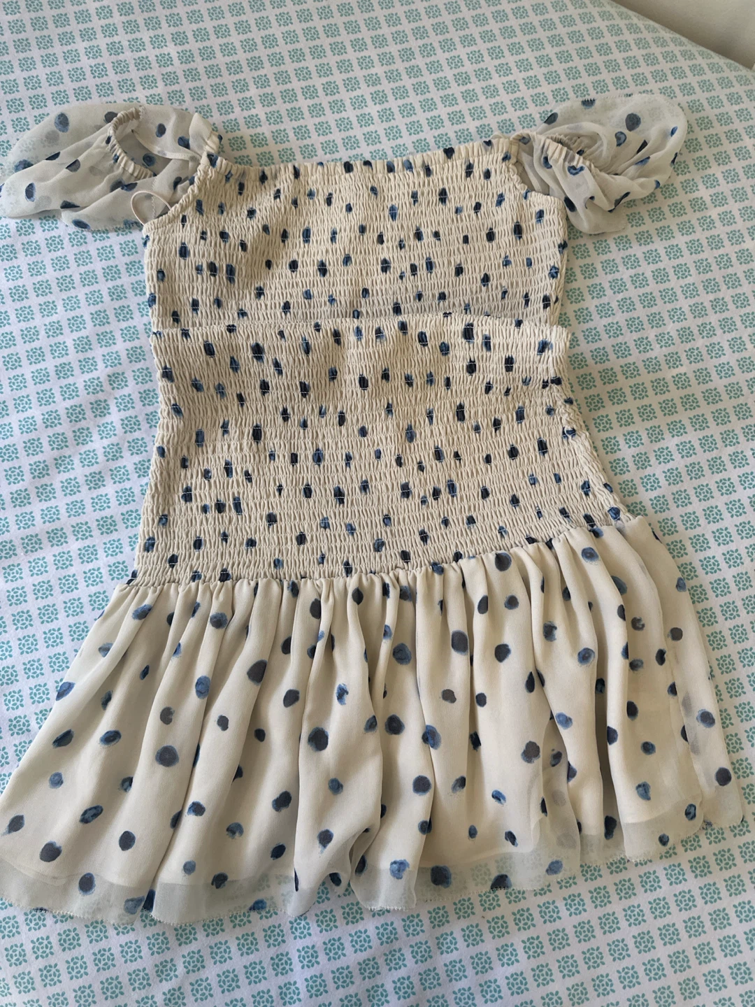 Cream and Blue Polka Dot Dress - photo 2