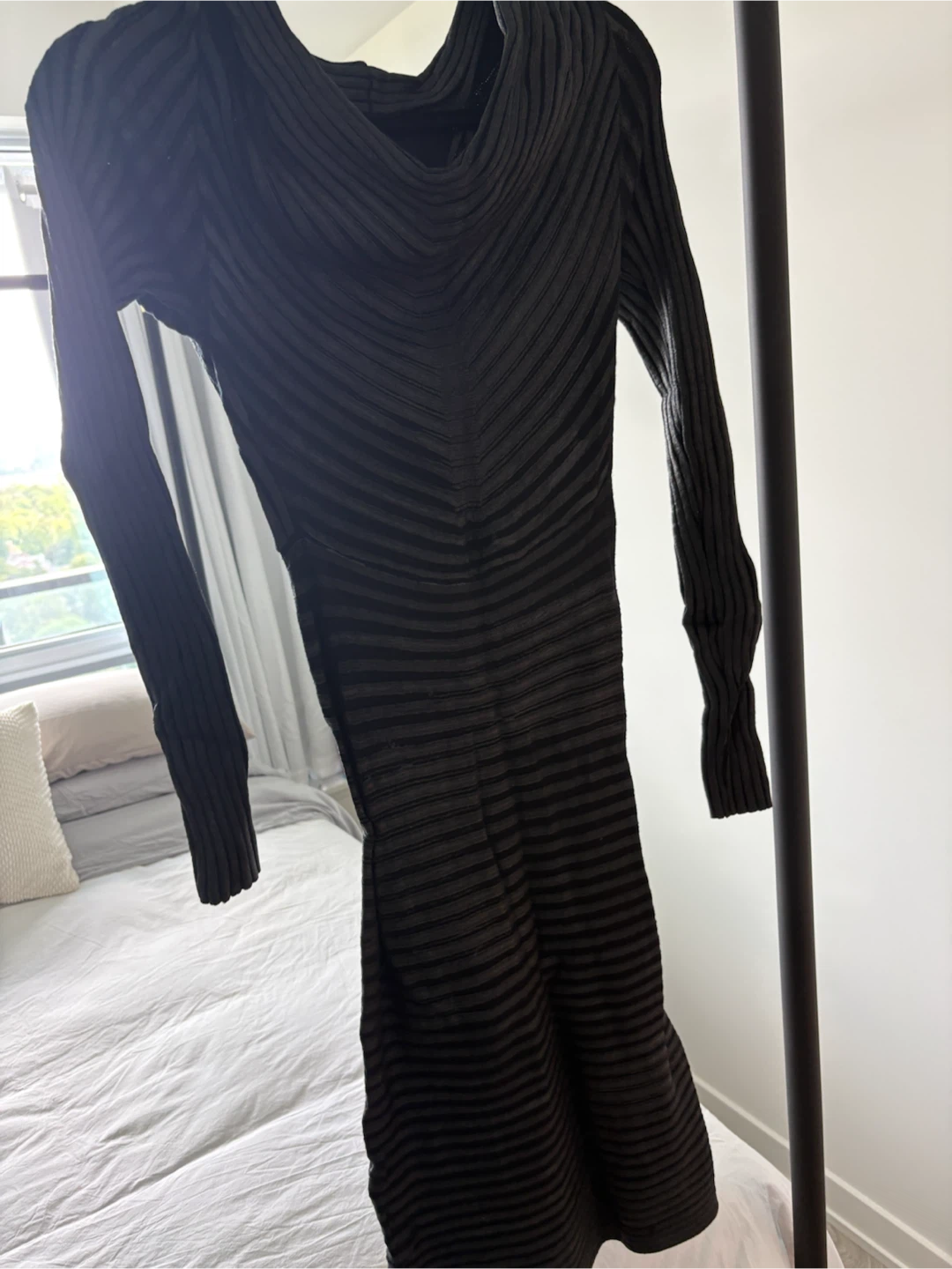 Rudsak Black Ribbed Knit Long Sleeve Dress