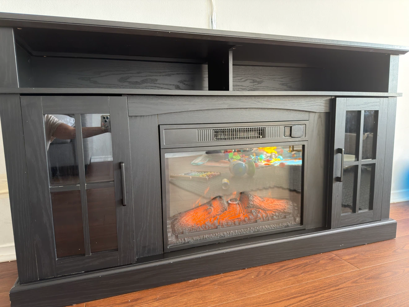 Black Entertainment Unit with Electric Fireplace