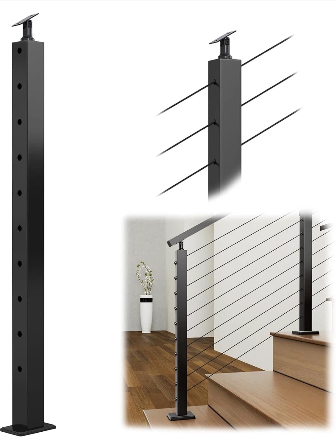 Muzata Adjustable Stair Post PS01 Black