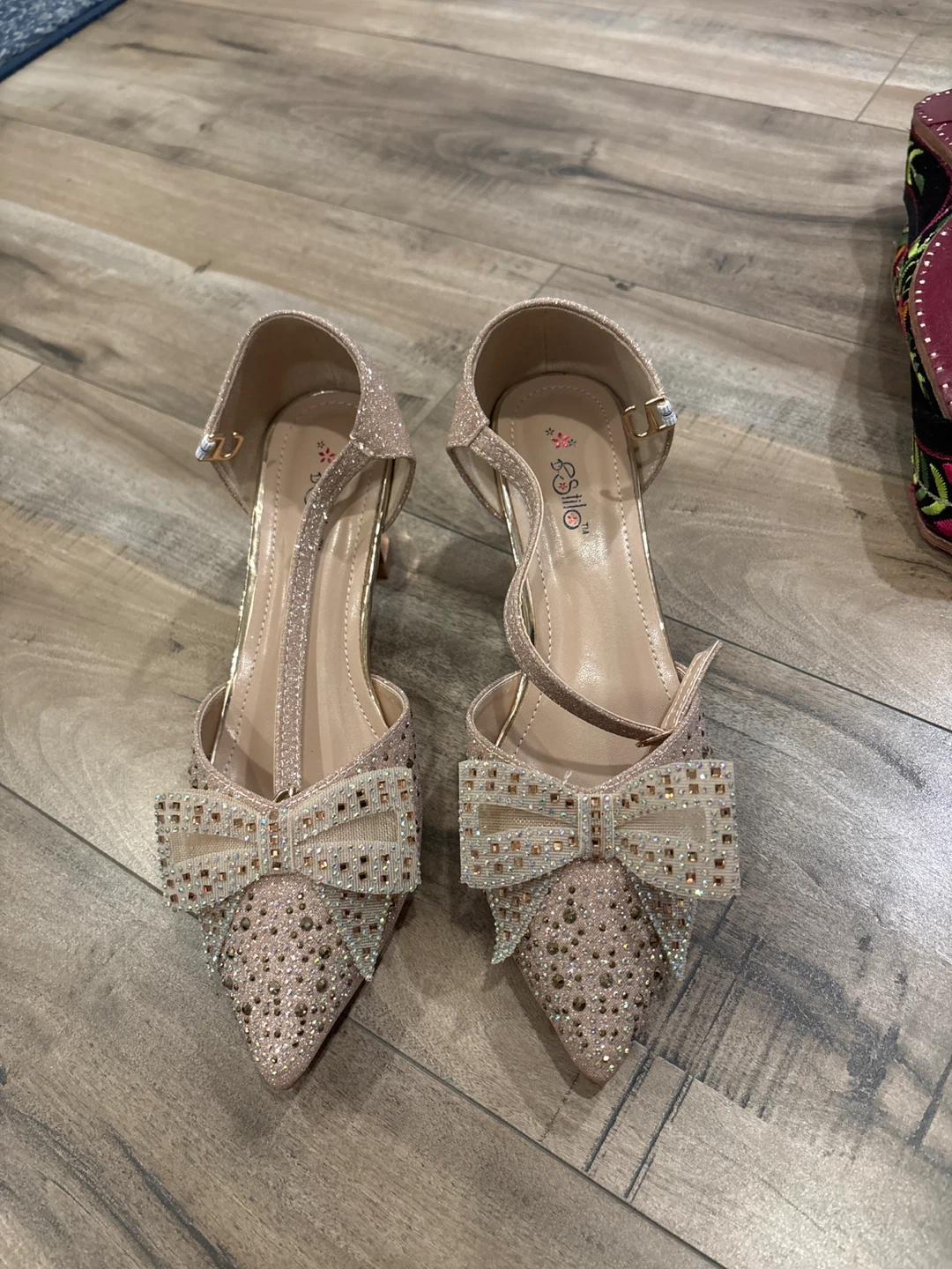 Sparkly Rose Gold Bow Heels