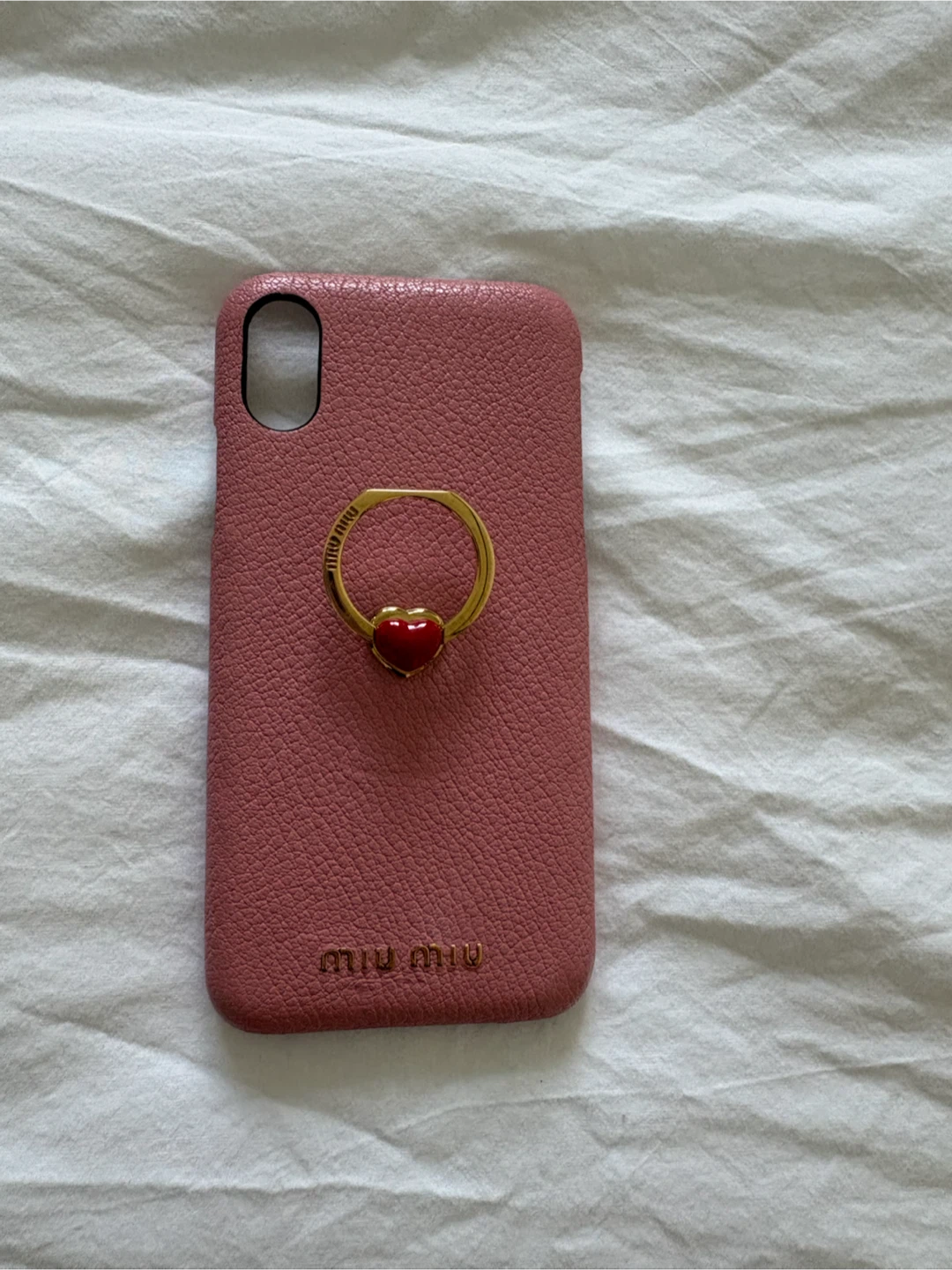 Miu Miu Pink Leather iPhone Case with Heart Ring Holder