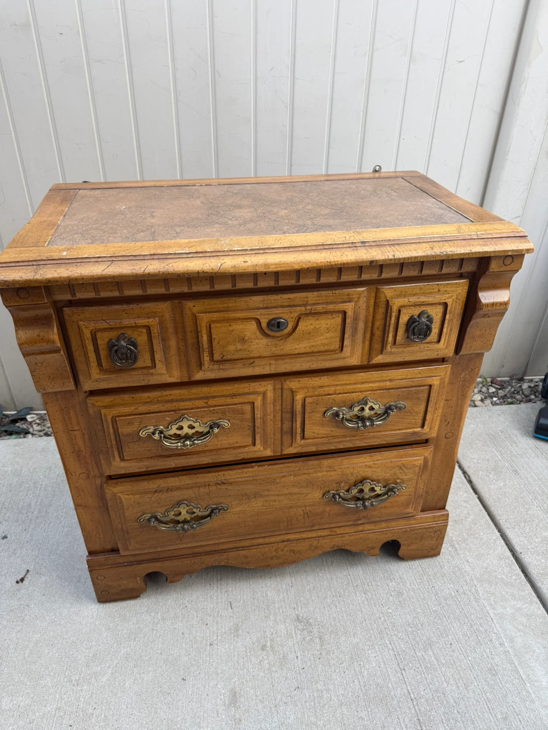 Vintage Wooden Nightstand with Drawers
