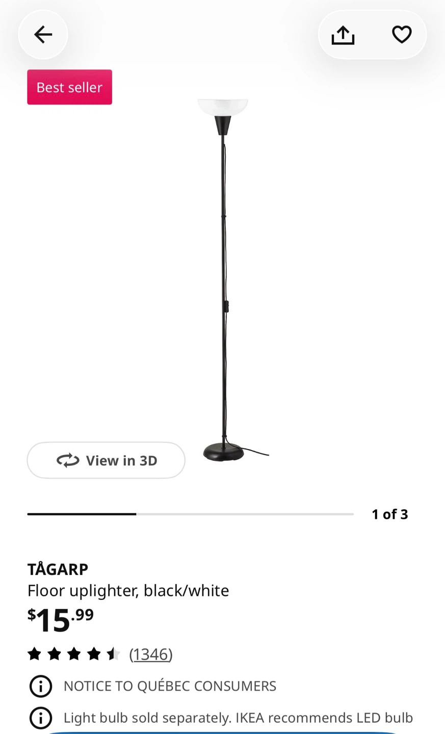 IKEA TÅGARP Floor Uplighter Lamp Black/White - photo 5